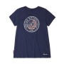 T-SHIRT USA FLAG LOGO FEMME, BLEU